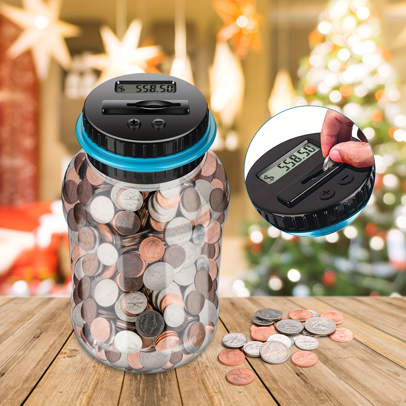 Digital US Coin Counting Money Jar - Transparent - Large Capacity