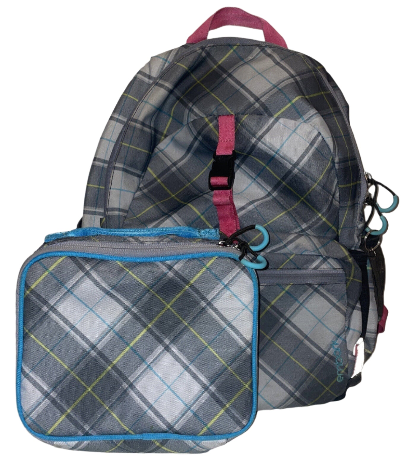 Embark Unisex Backpack 19 Recycled Content Elite Plaid w Lunch Box - Blue - Universal - Very Good