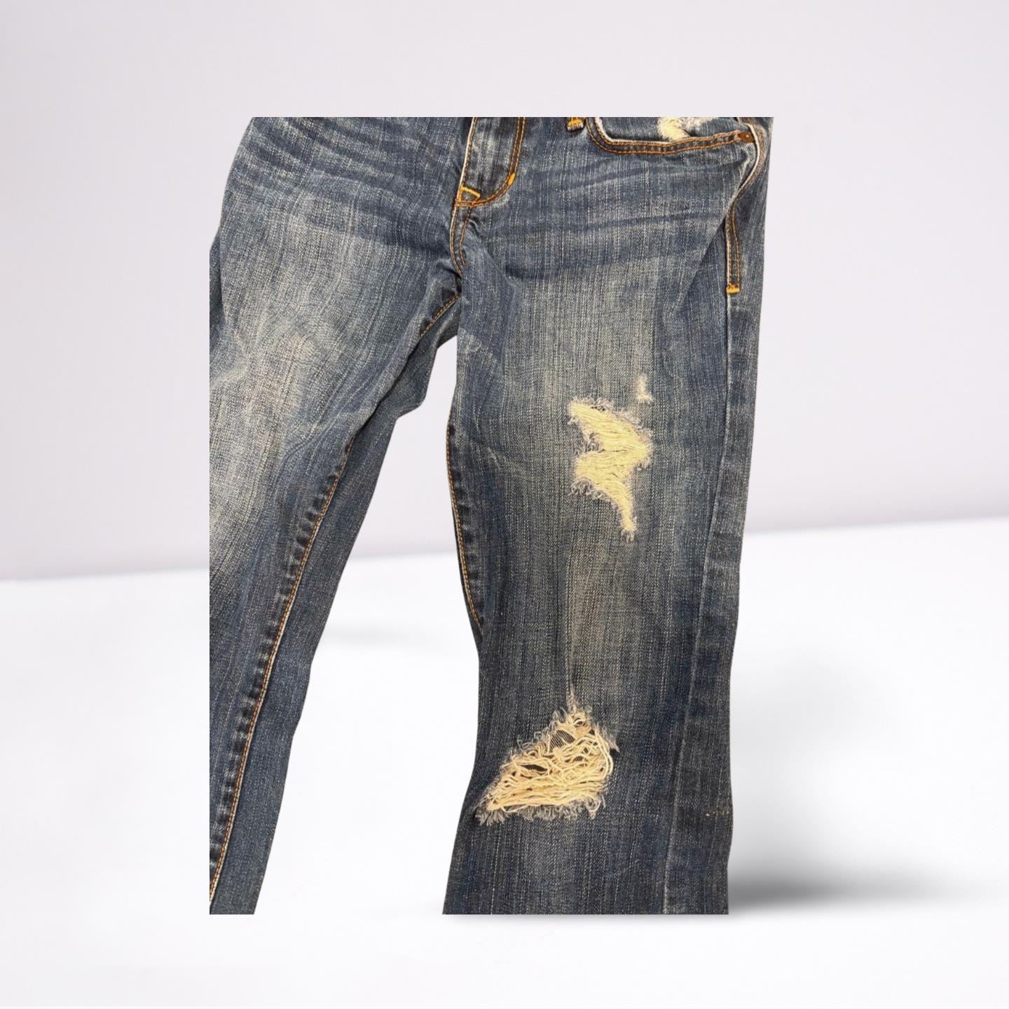 Abercrombie & Fitch Womens Jeans Denim Medium Wash Slightly Distressed - Blue - 14 - Very Good