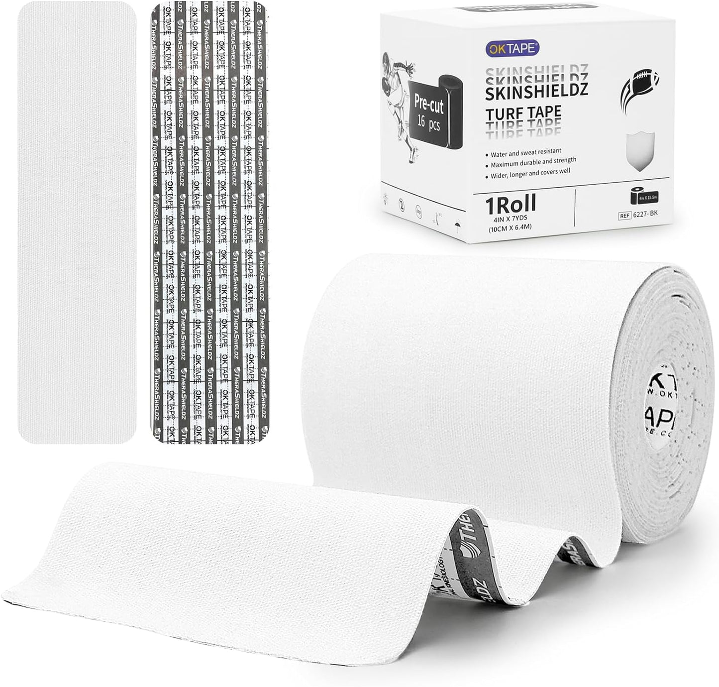 Pre-Cut Turf Tape - Sports Injury Prevention for Turf Burn, Scrapes, Cuts Abrasions - White - New