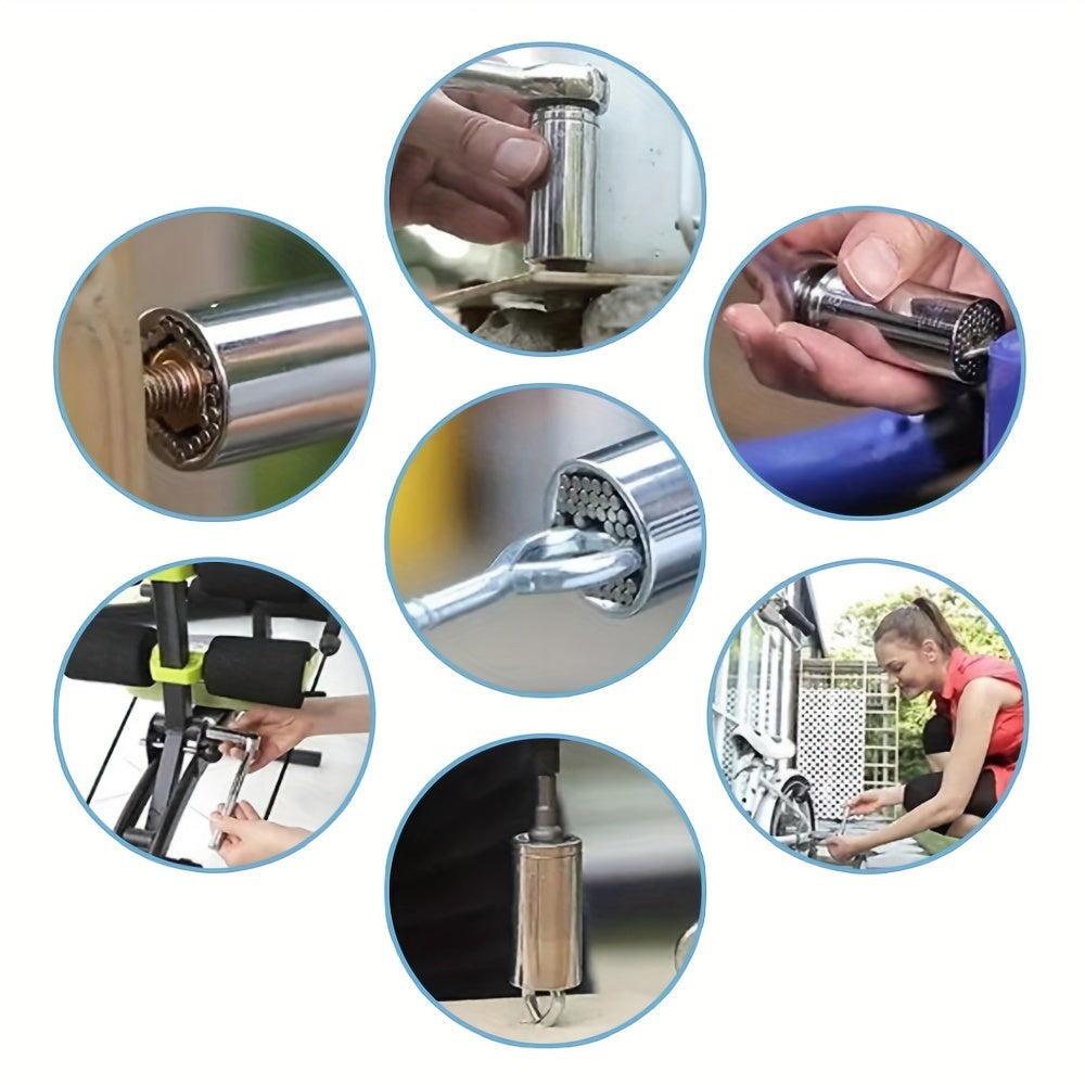 Llave de tubo universal con adaptador: se adapta a estándares de 1/4"-3/4", se adapta a vasos métricos de 7 a 19 mm, herramientas portátiles, llave multifunción, adaptador de acero cromado