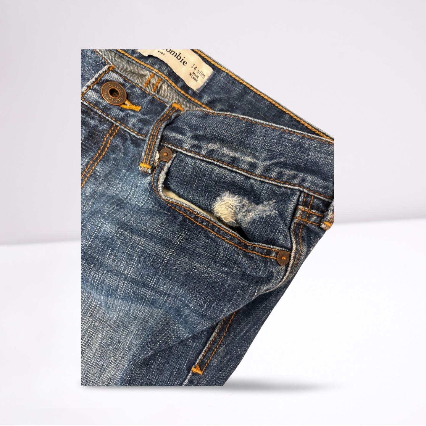 Abercrombie & Fitch Womens Jeans Denim Medium Wash Slightly Distressed - Blue - 14 - Very Good
