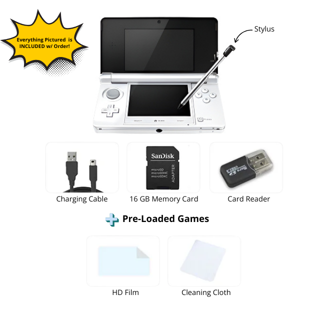 Nintendo 3DS Video Game Console (Restored) - White - 32GB - Custom Bundle