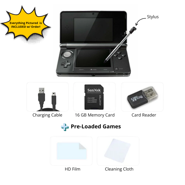 Nintendo 3DS Video Game Console (Restored) - Black - 32GB - Custom Bundle