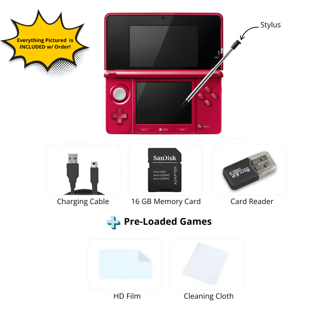 Nintendo 3DS Video Game Console (Restored) - Red - 32GB - Custom Bundle