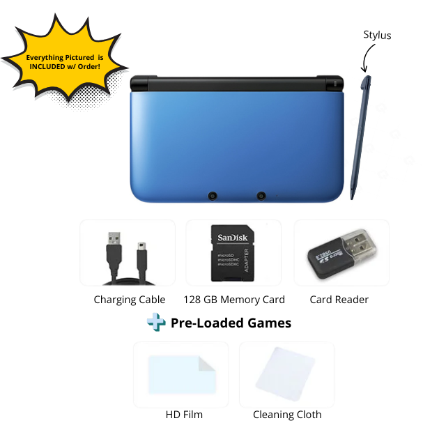 Nintendo 3DS XL LL Video Game Console (Restored) - Blue - 128GB - Custom Bundle