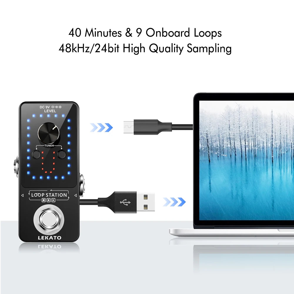 LEKATO Guitar Effect Pedal Looper 9 Loops 40 Mins Multifunction Loop Station