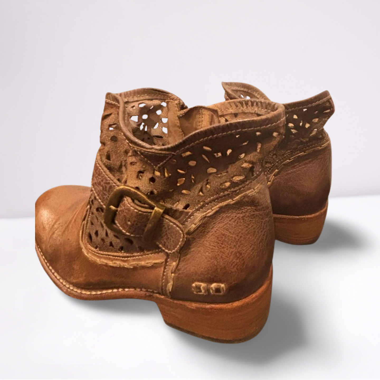 BED STU Womens Boots Ankle Zip Perforated Leather - Brown - 9 - Very Good
