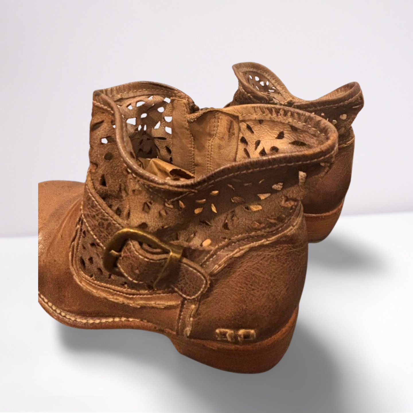 BED STU Womens Boots Ankle Zip Perforated Leather - Brown - 9 - Very Good