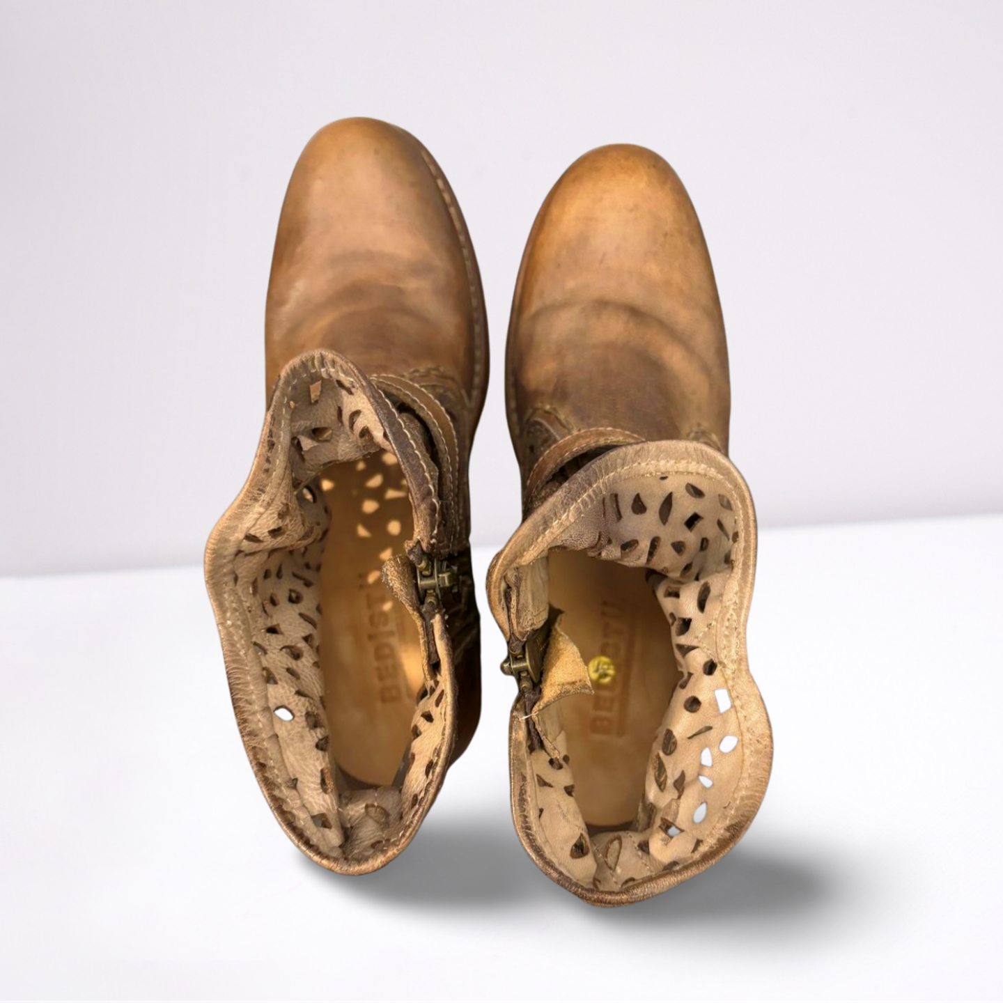 BED STU Womens Boots Ankle Zip Perforated Leather - Brown - 9 - Very Good