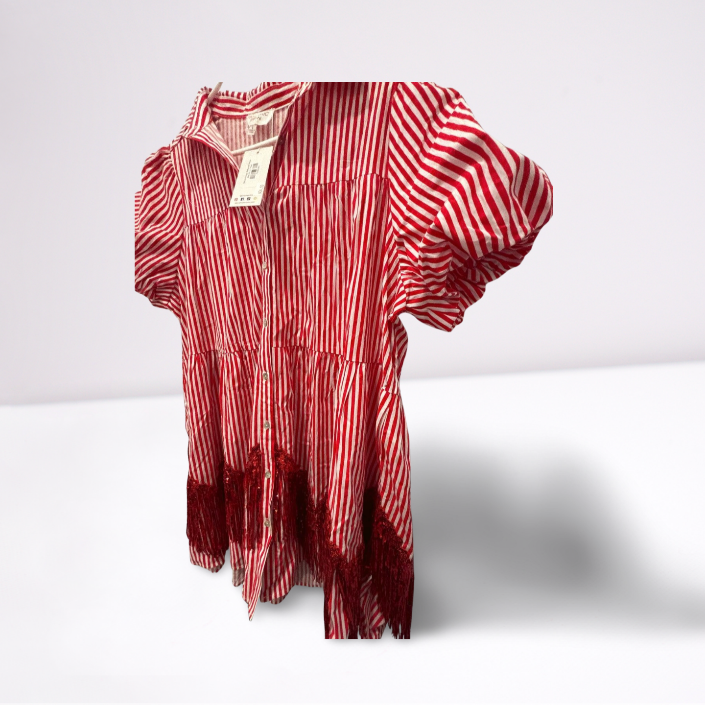 Fantastic Fawn Womens Dress Sierra Fringe Babydoll - RedWhite - Large - New