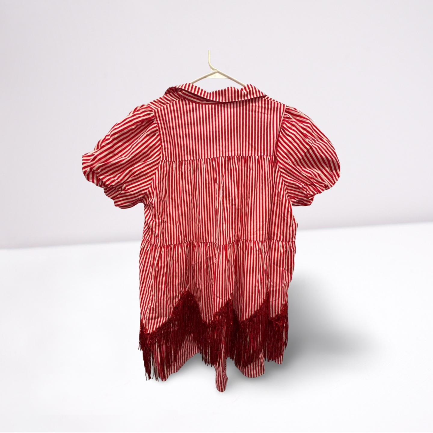 Fantastic Fawn Womens Dress Sierra Fringe Babydoll - RedWhite - Large - New