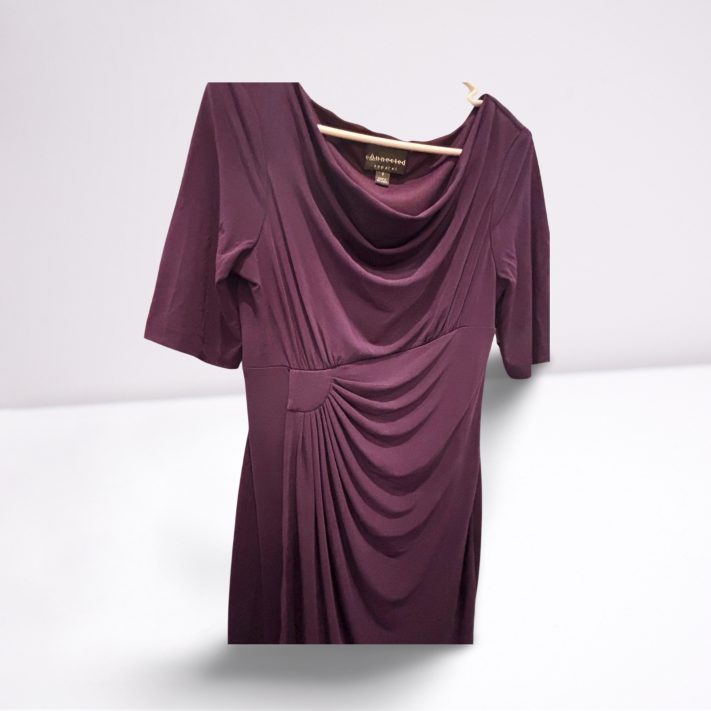 Connected Apparel Womens Dress Knee Length Long Sleeve Fitted - Plum - 8 - Like New