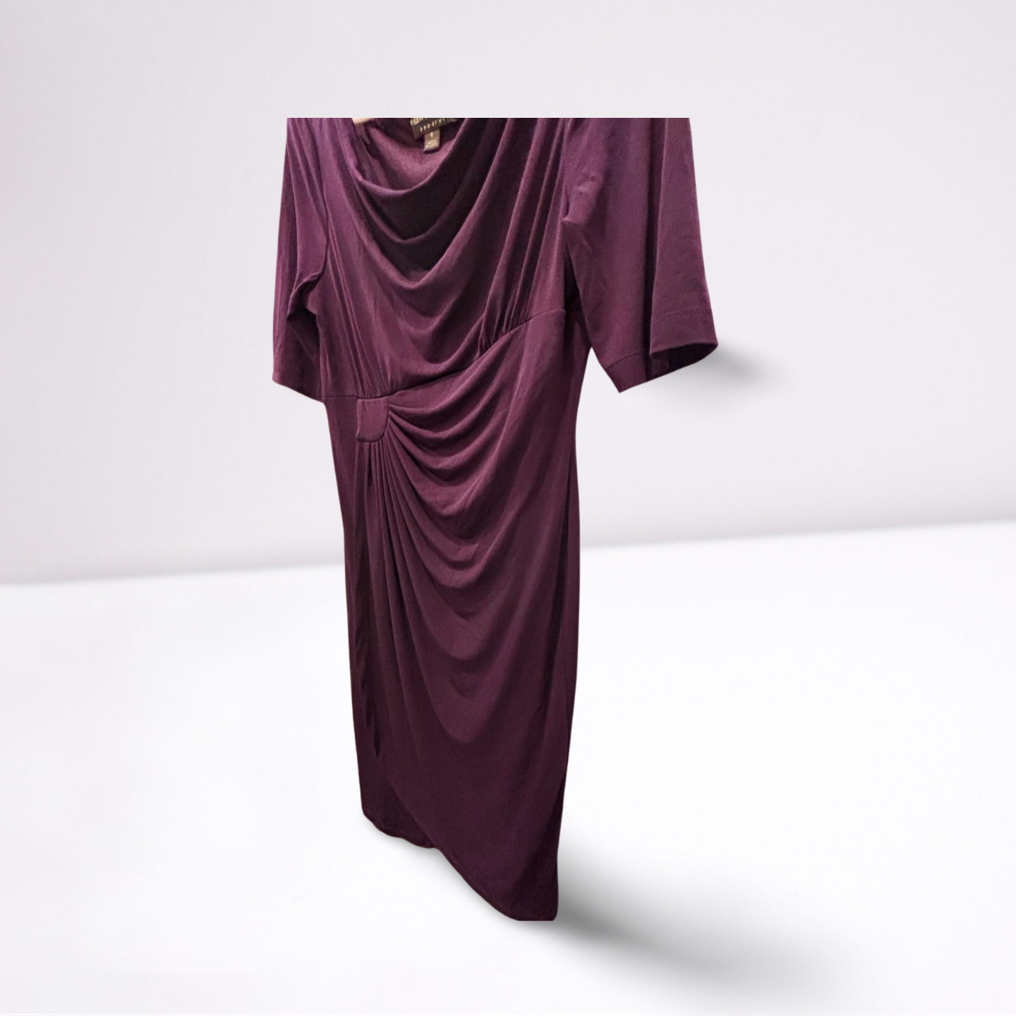 Connected Apparel Womens Dress Knee Length Long Sleeve Fitted - Plum - 8 - Like New