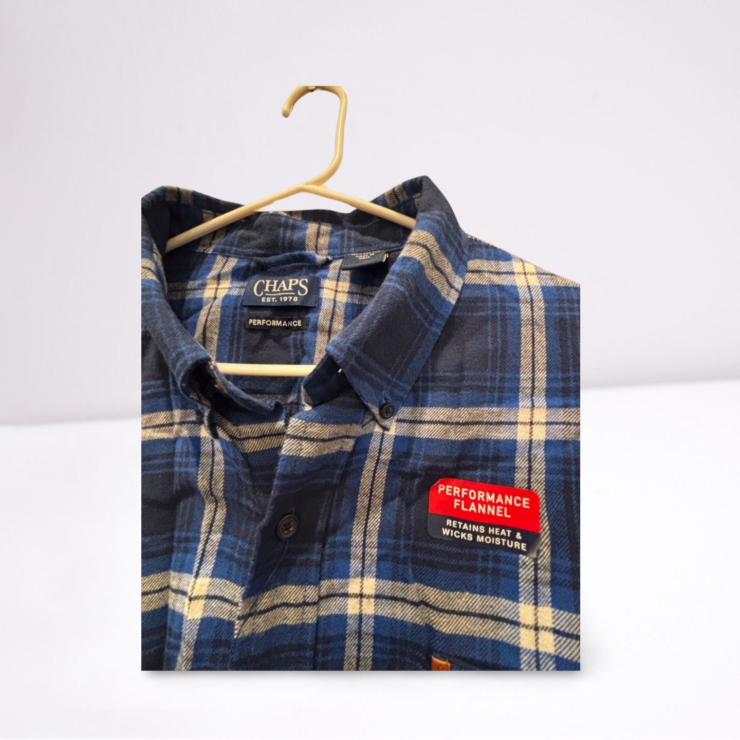 Chaps Mens Polo Shirt Performance Plaid Collared - Blue - XXL - Like New