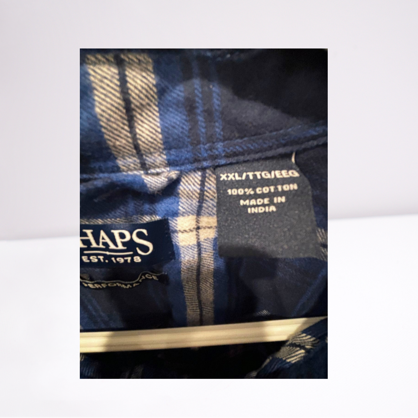 Chaps Mens Polo Shirt Performance Plaid Collared - Blue - XXL - Like New