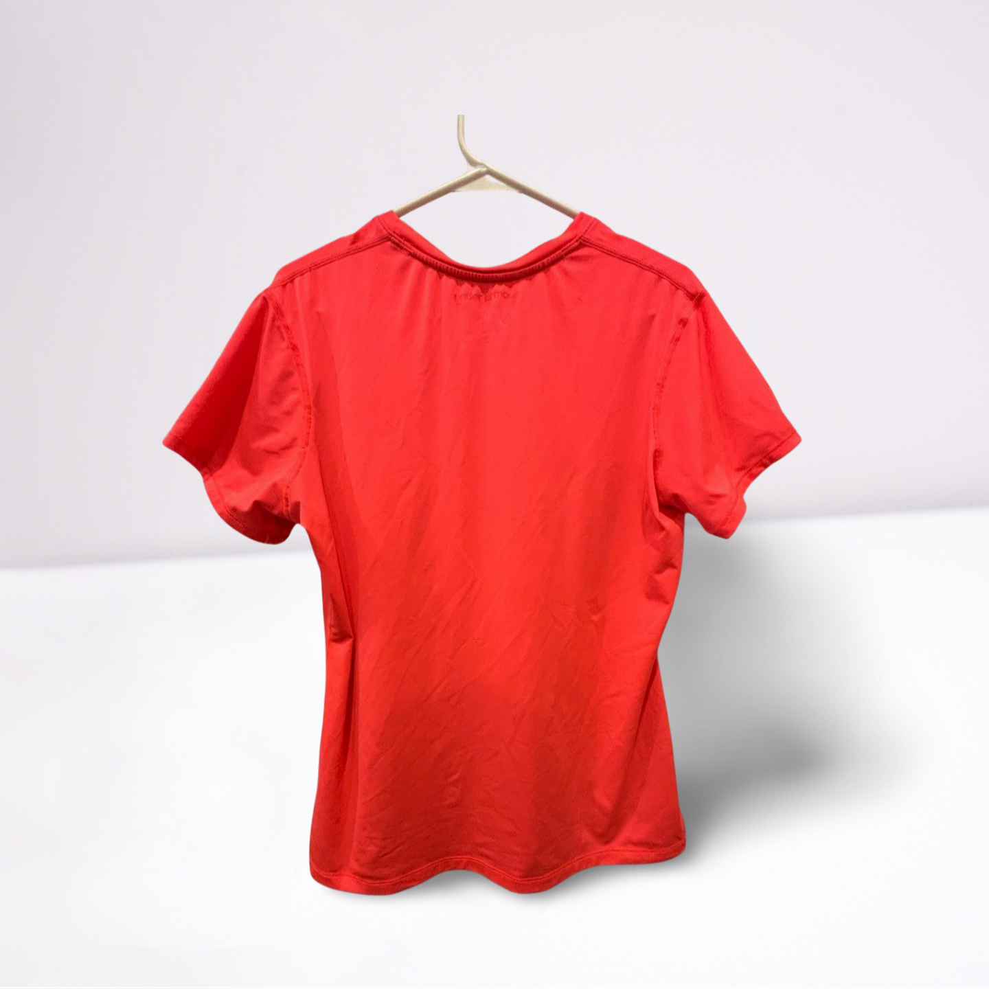 Under Armour Womens T-Shirt HEATGEAR Fitted - Coral Pink - XL - Very Good