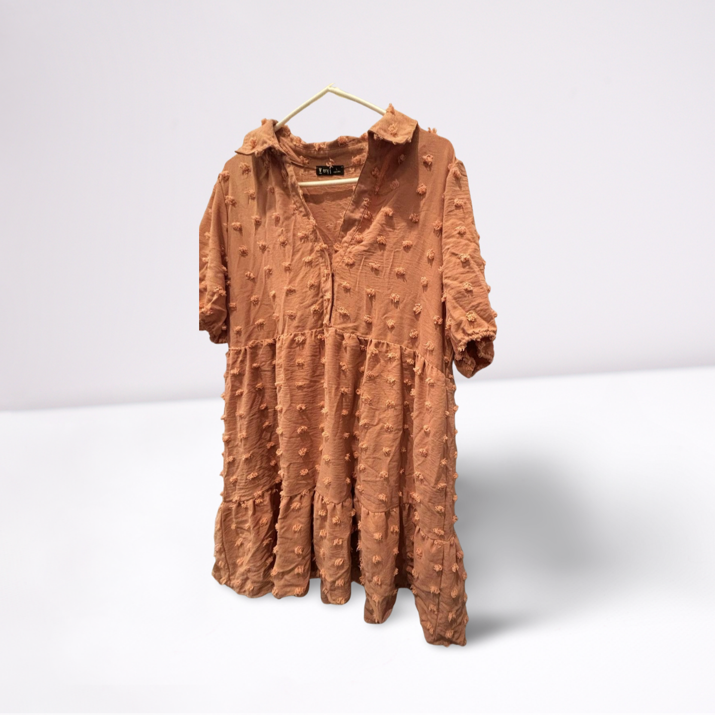 Very J Dress - Women - Light Pink - Size Large Short Bubble Sleeves Collared - Very Good