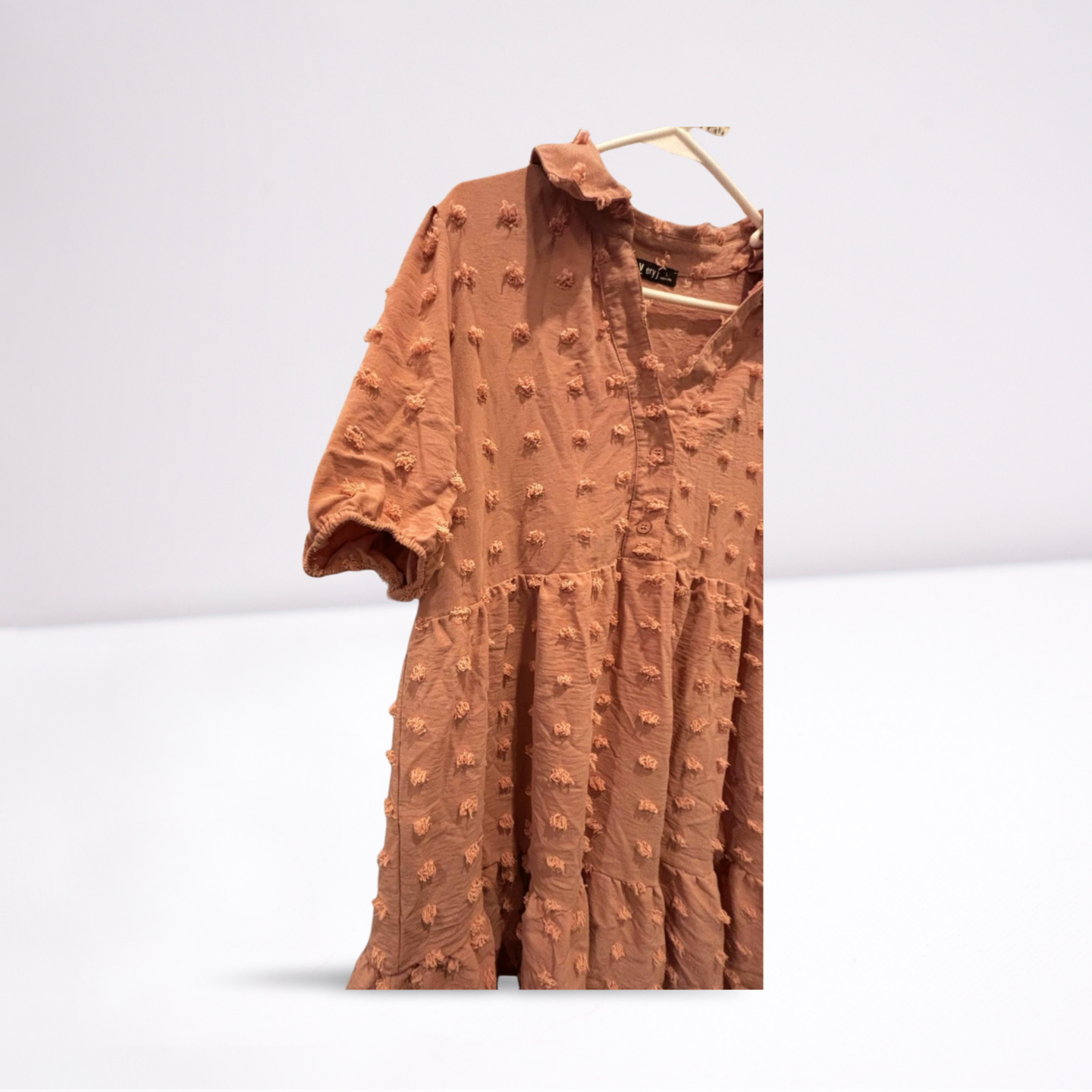 Very J Dress - Women - Light Pink - Size Large Short Bubble Sleeves Collared - Very Good
