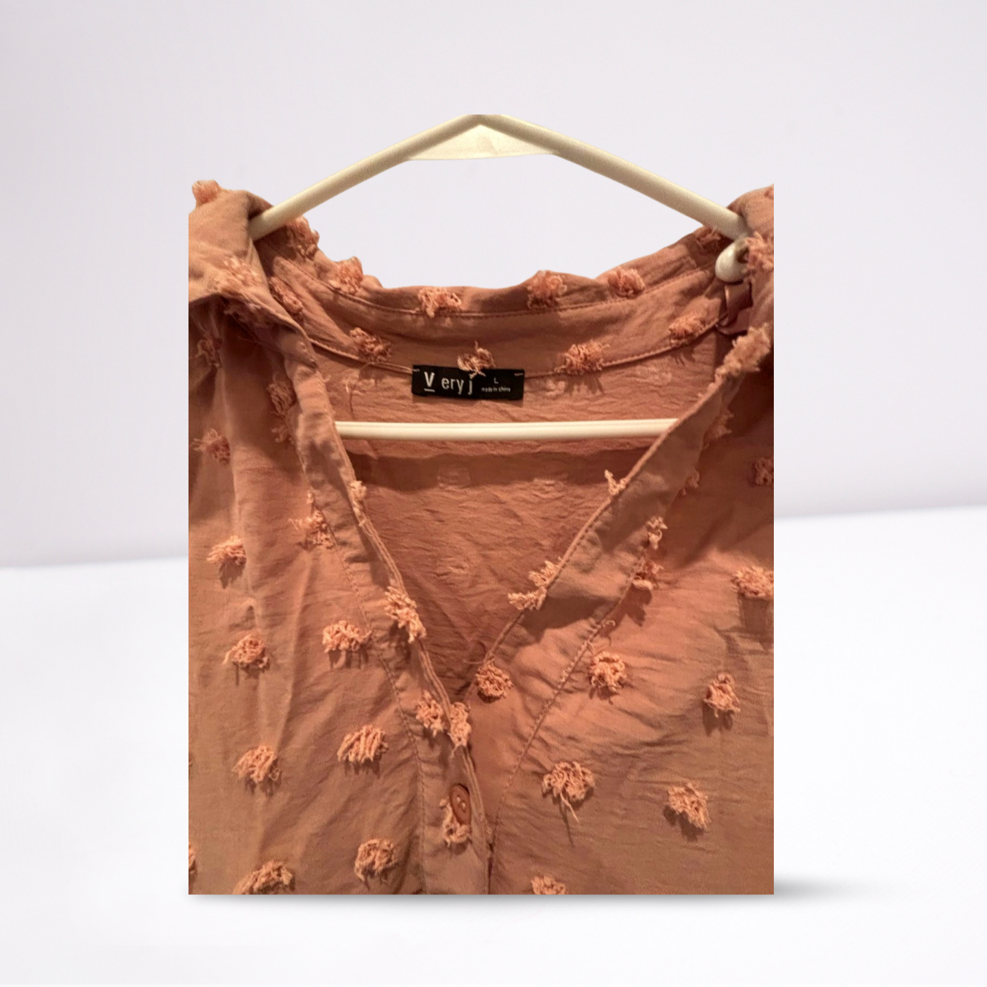 Very J Dress - Women - Light Pink - Size Large Short Bubble Sleeves Collared - Very Good