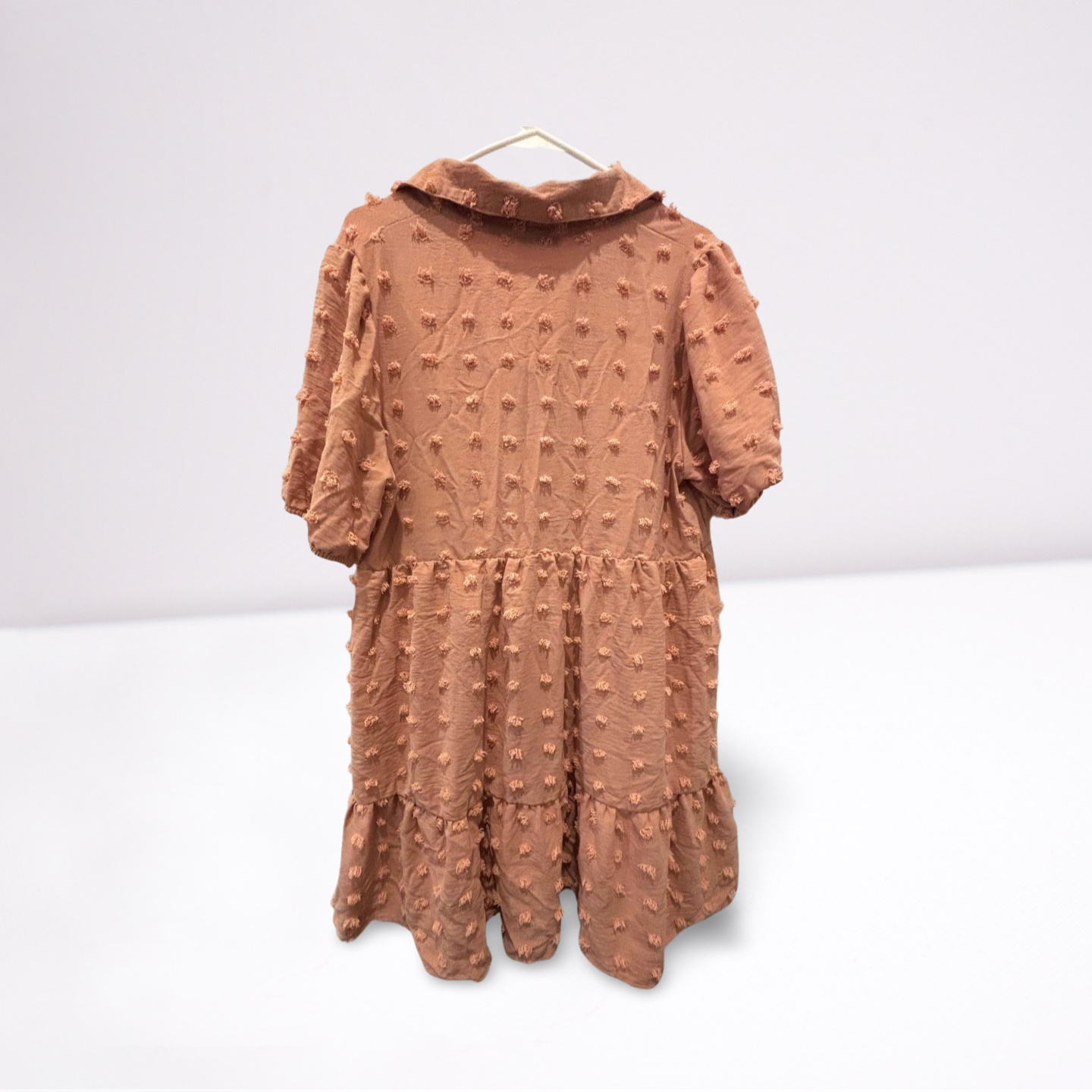 Very J Dress - Women - Light Pink - Size Large Short Bubble Sleeves Collared - Very Good