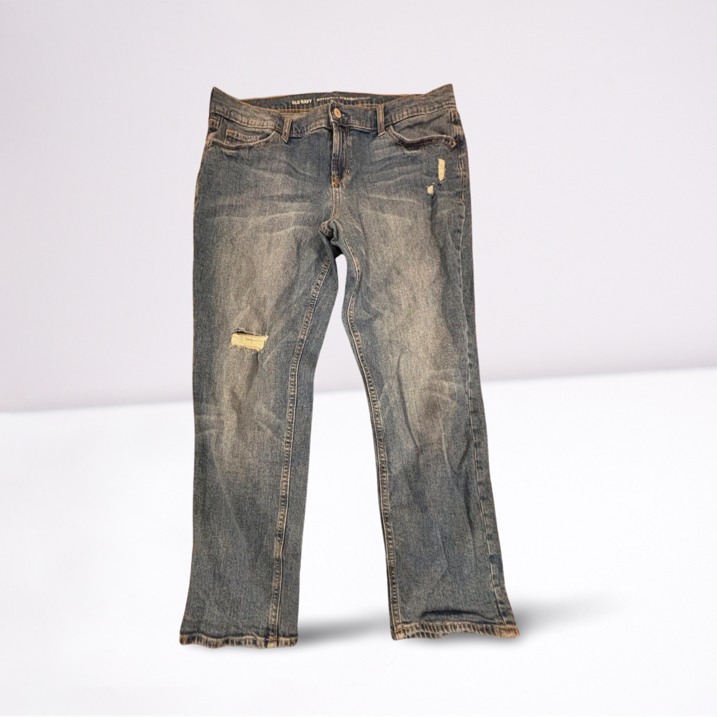 Old Navy Womens Jeans Boyfriend Distressed Medium Wash Straight - Blue - 14 - Like New