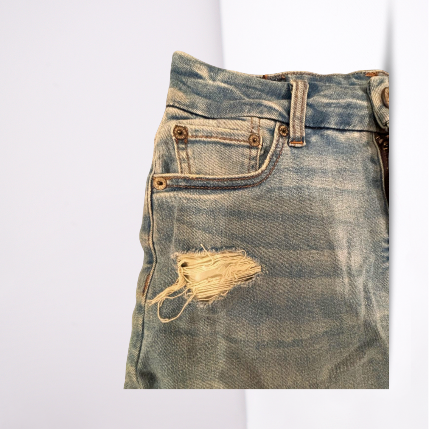 American Eagle Womens Denim Skirt Medium Wash Distressed Next Level Stetch - Blue - 8 - Very Good