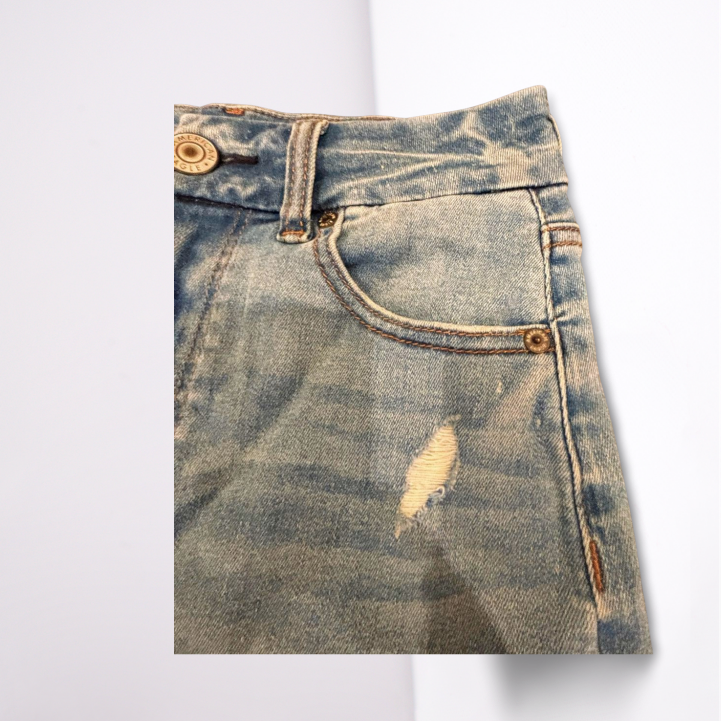 American Eagle Womens Denim Skirt Medium Wash Distressed Next Level Stetch - Blue - 8 - Very Good