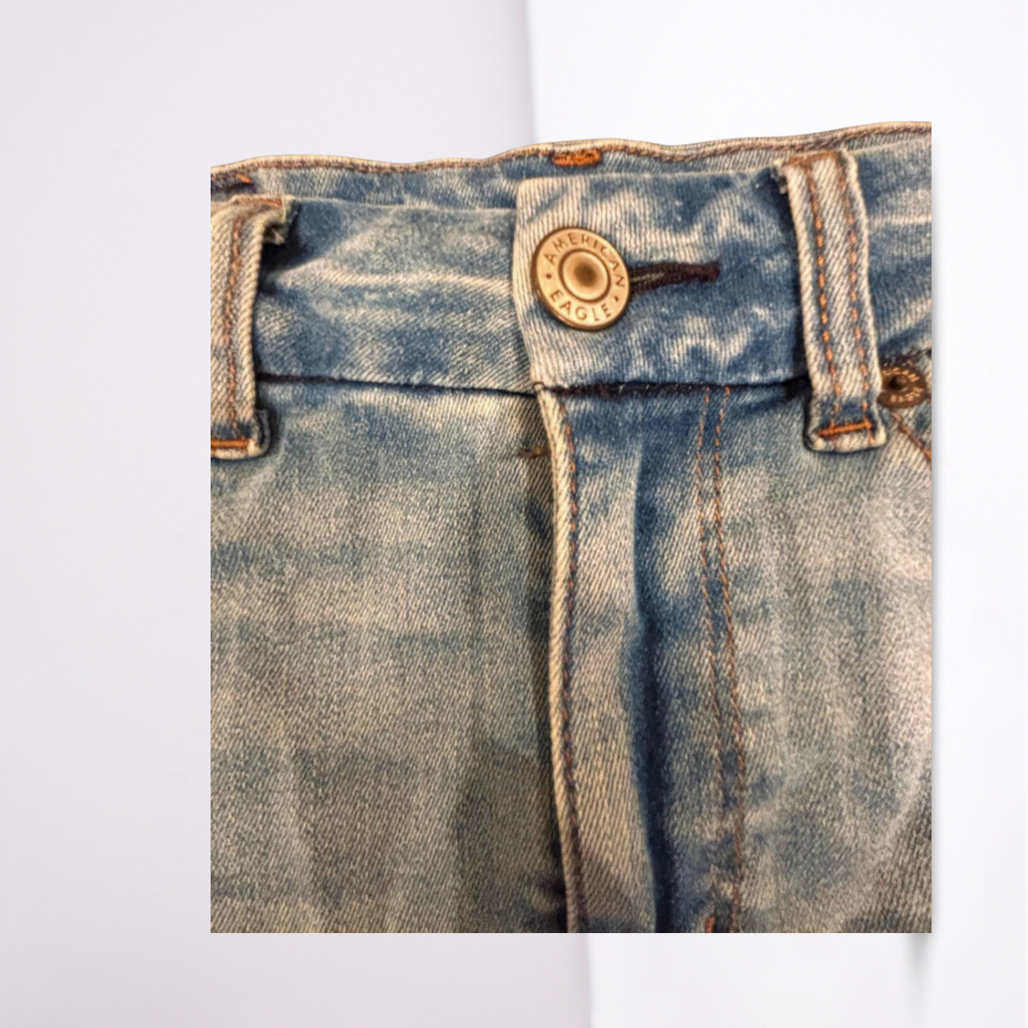 American Eagle Womens Denim Skirt Medium Wash Distressed Next Level Stetch - Blue - 8 - Very Good