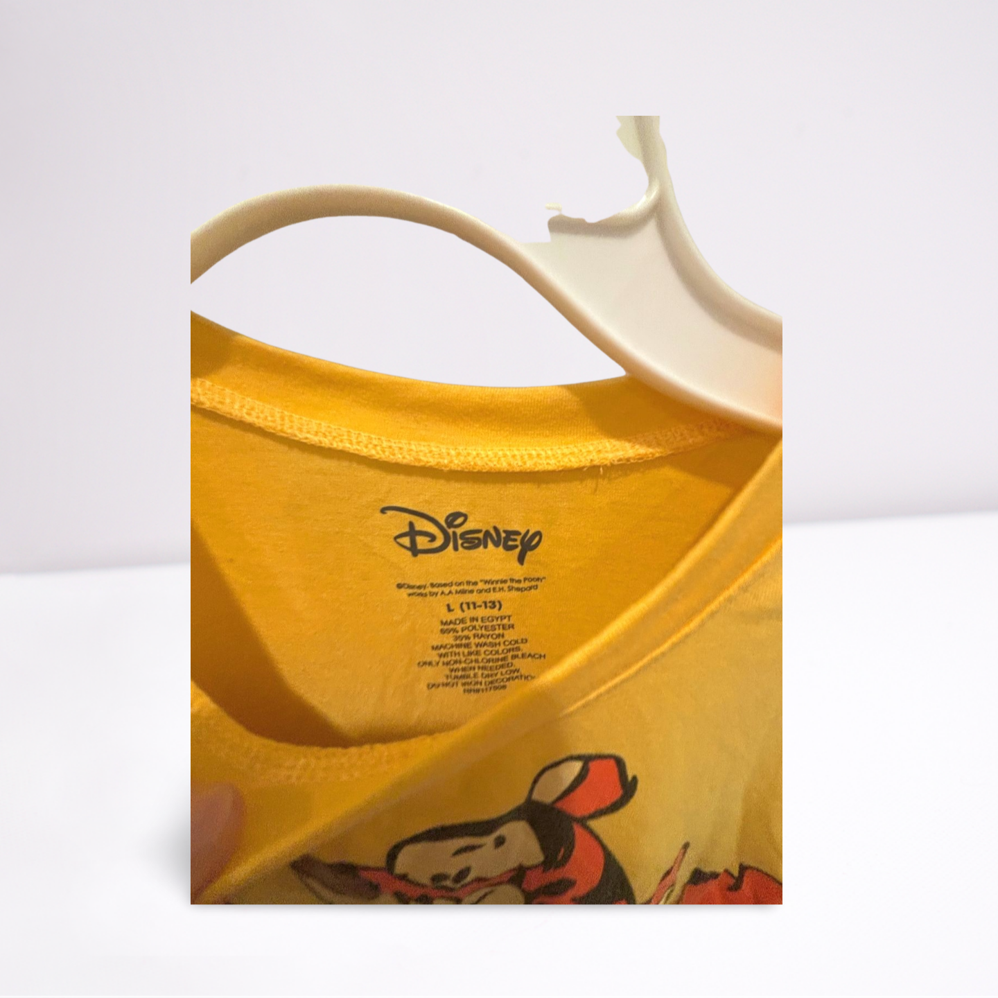 Disney Youth Girls T-Shirt Winnie the Pooh & Tigger Graphic - Yellow - Youth L - Like New