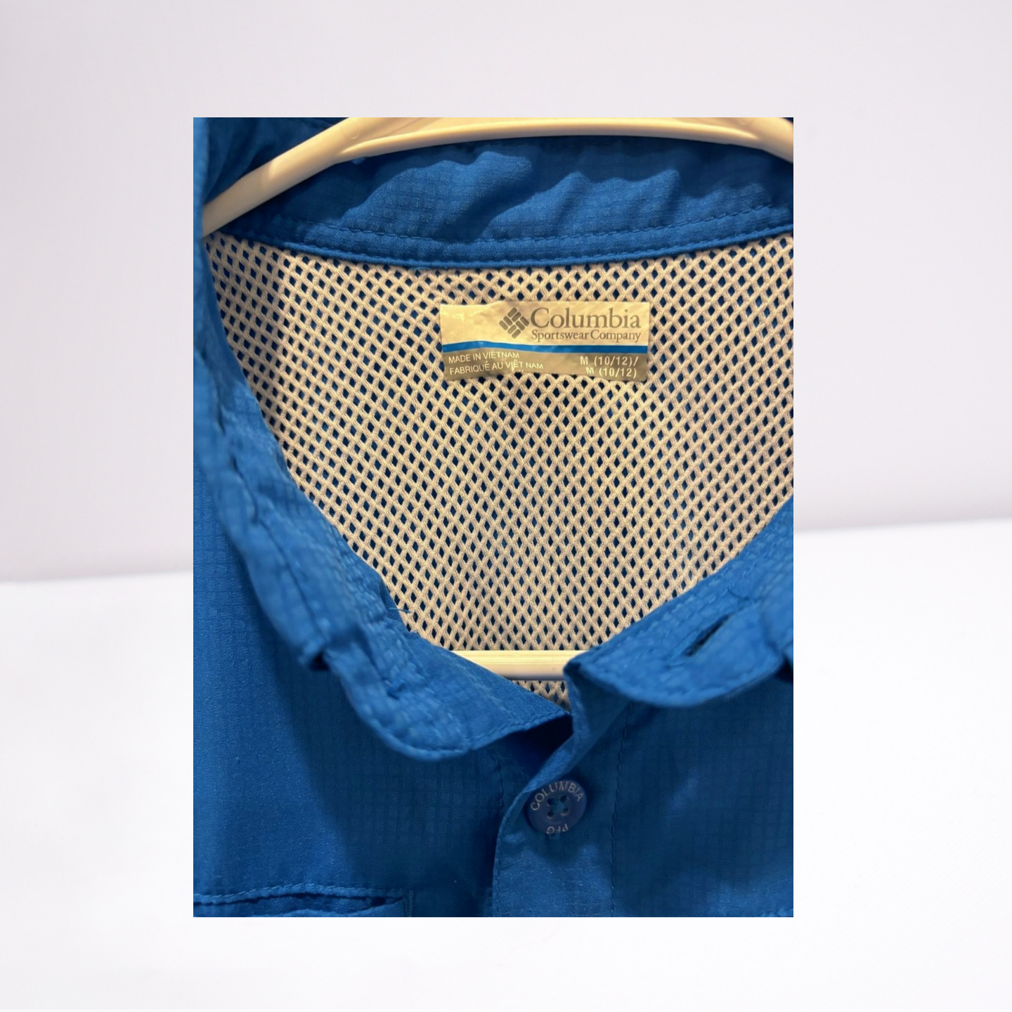 Columbia Youth Boys Short Sleeve Button Down Shirt Outdoor Fishing - Blue - Medium - Very good