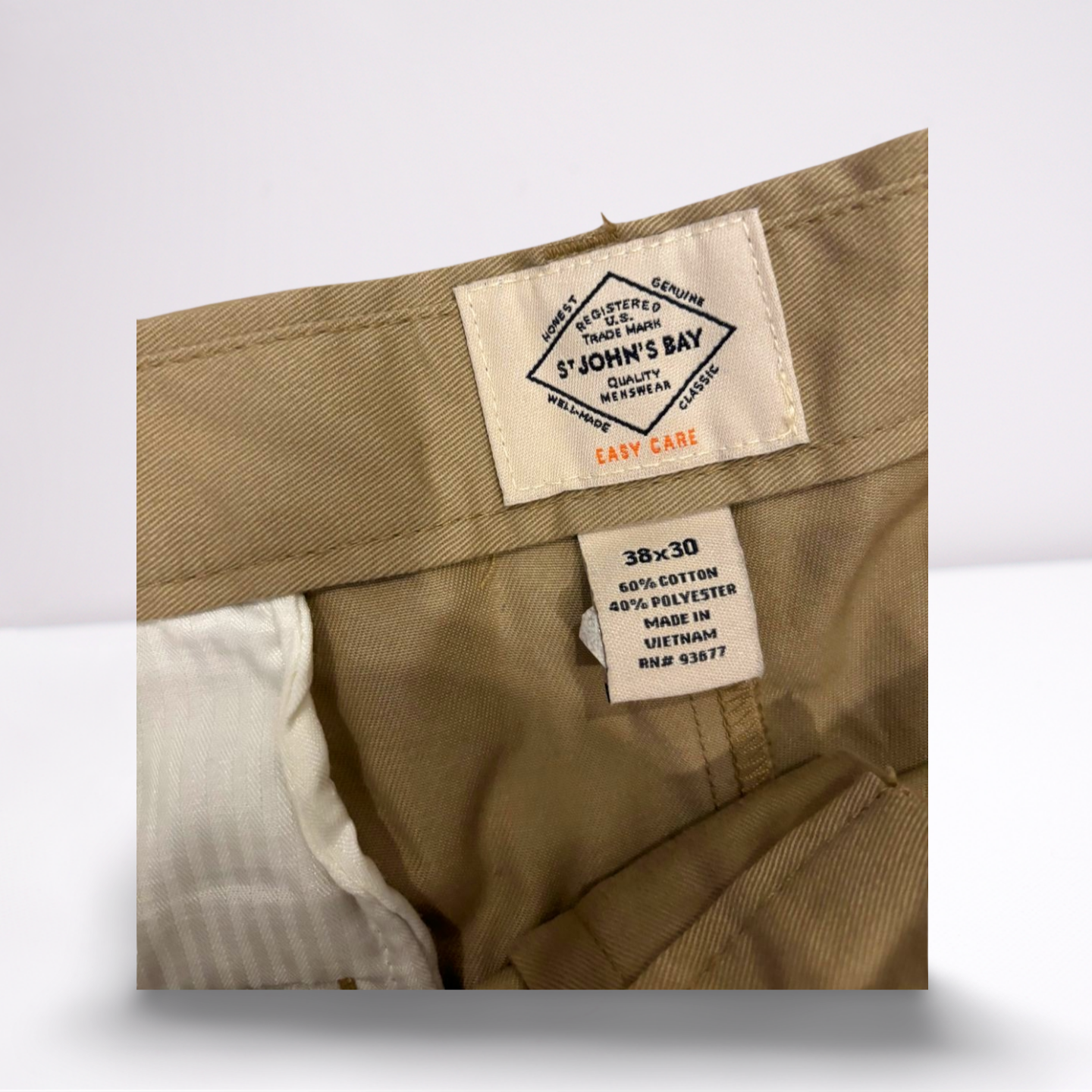 St. Johns Bay Mens Pants Casual Khaki Pants - Beige - 38x30 - New
