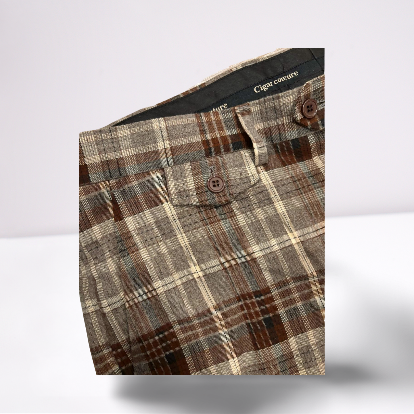 Cigar Couture Mens Trousers Casual Pants - Plaid - BrownGrayWhiteBlack - 38x30 - Very Good