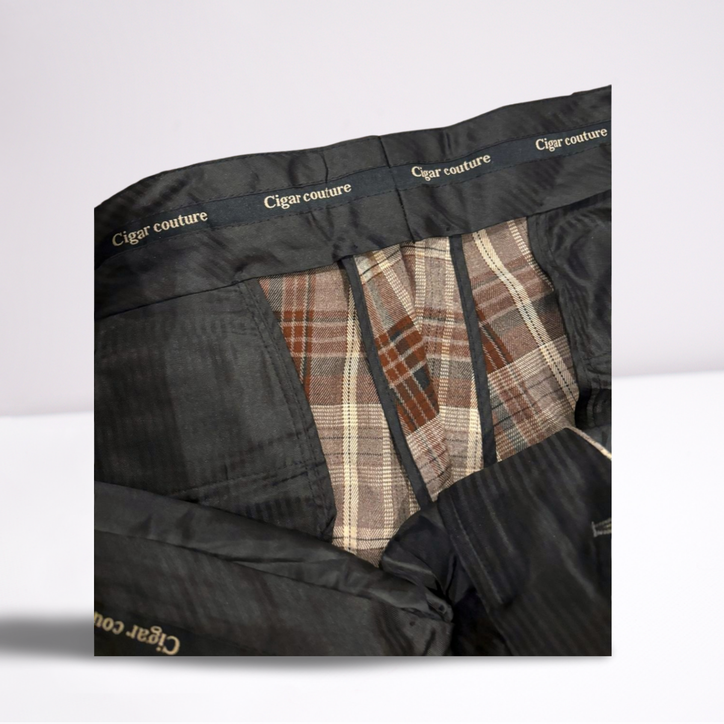 Cigar Couture Mens Trousers Casual Pants - Plaid - BrownGrayWhiteBlack - 38x30 - Very Good