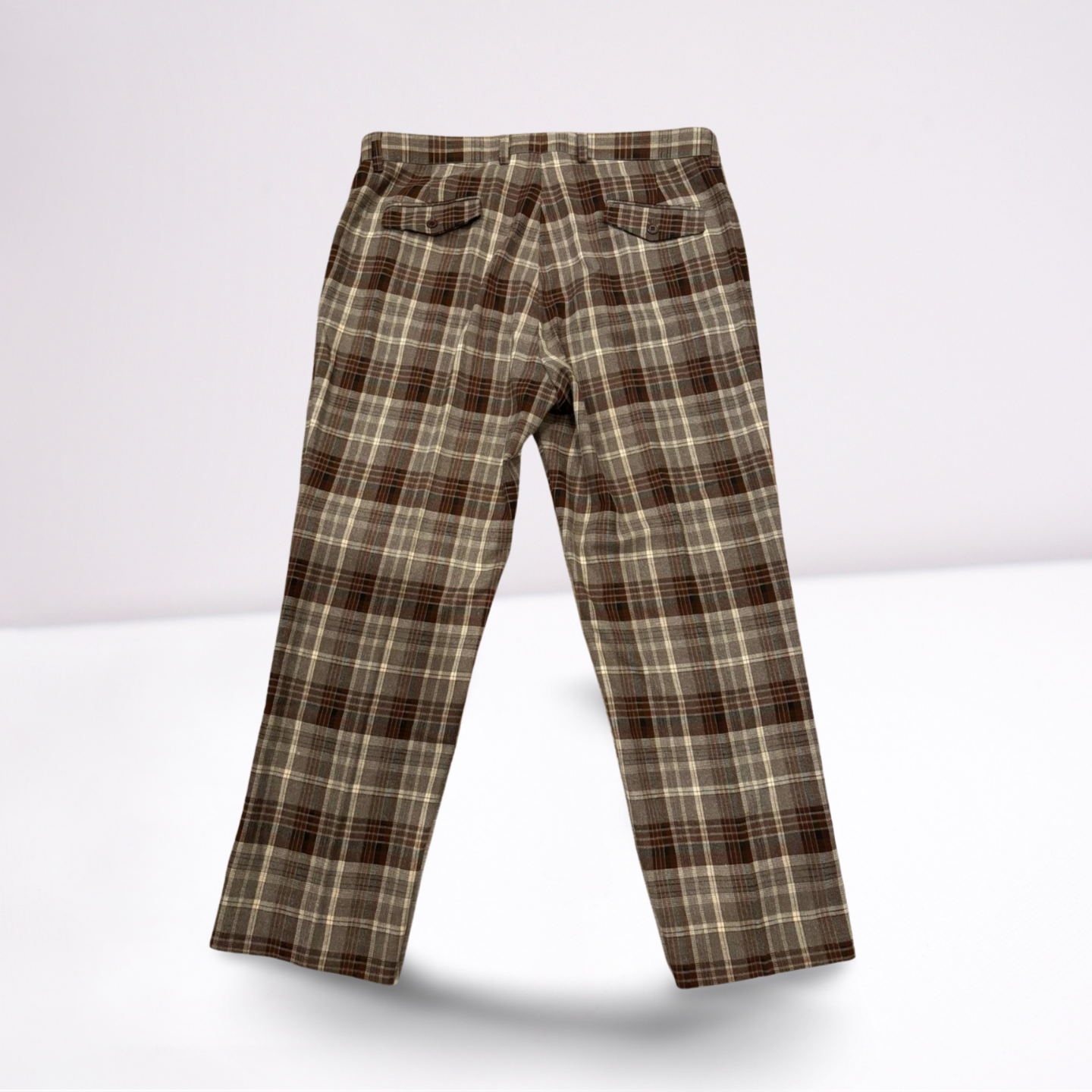 Cigar Couture Mens Trousers Casual Pants - Plaid - BrownGrayWhiteBlack - 38x30 - Very Good