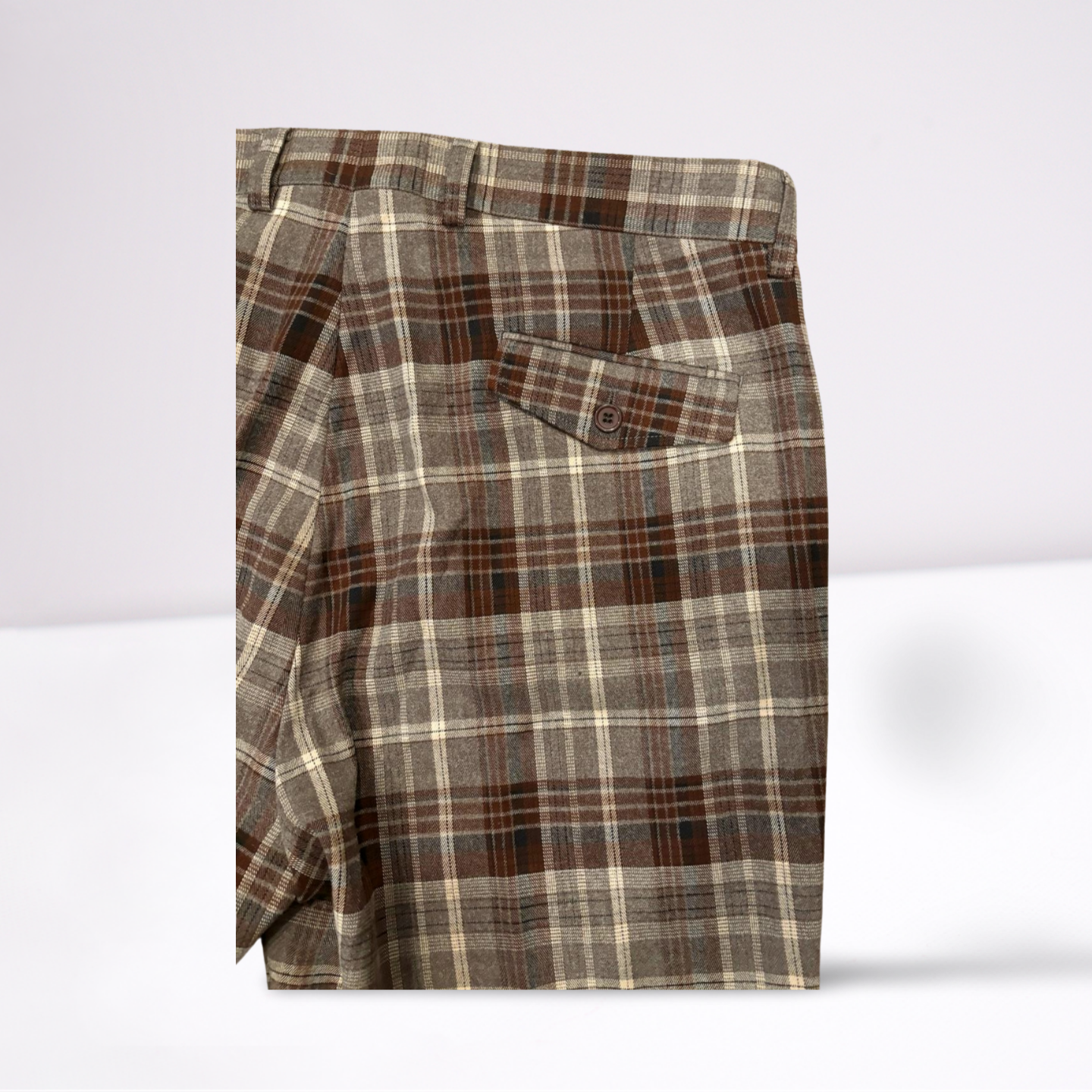 Cigar Couture Mens Trousers Casual Pants - Plaid - BrownGrayWhiteBlack - 38x30 - Very Good