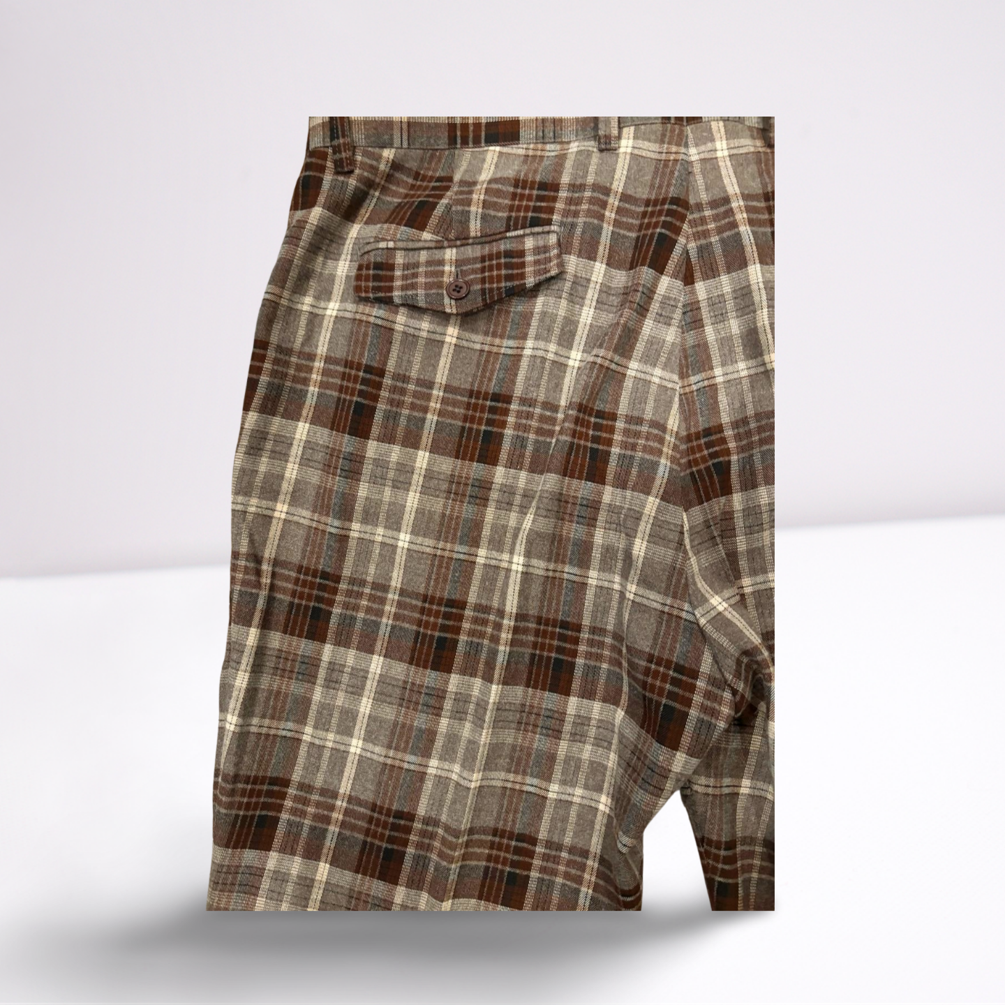 Cigar Couture Mens Trousers Casual Pants - Plaid - BrownGrayWhiteBlack - 38x30 - Very Good