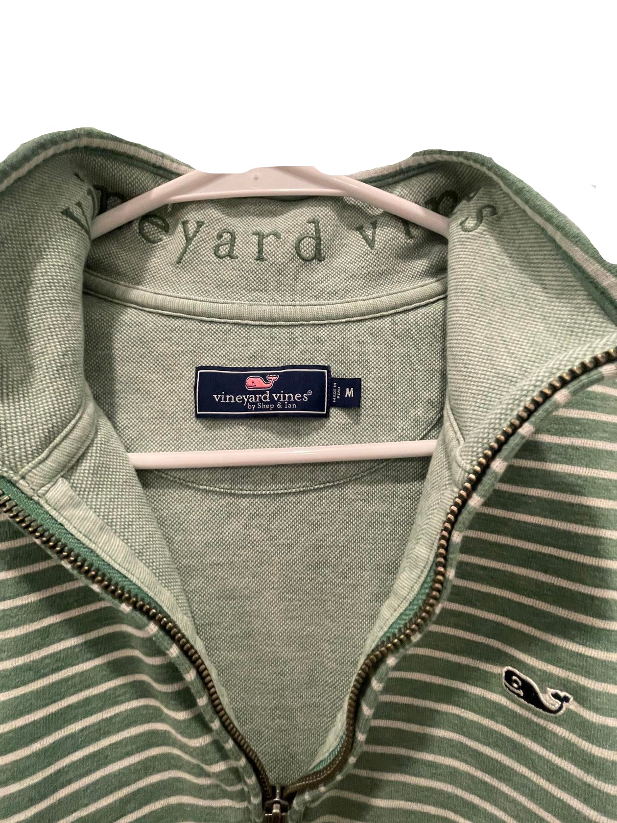 Vineyard Vines Mens Pullover Performance Striped Quarter-Zip - Green - Medium - Very Good