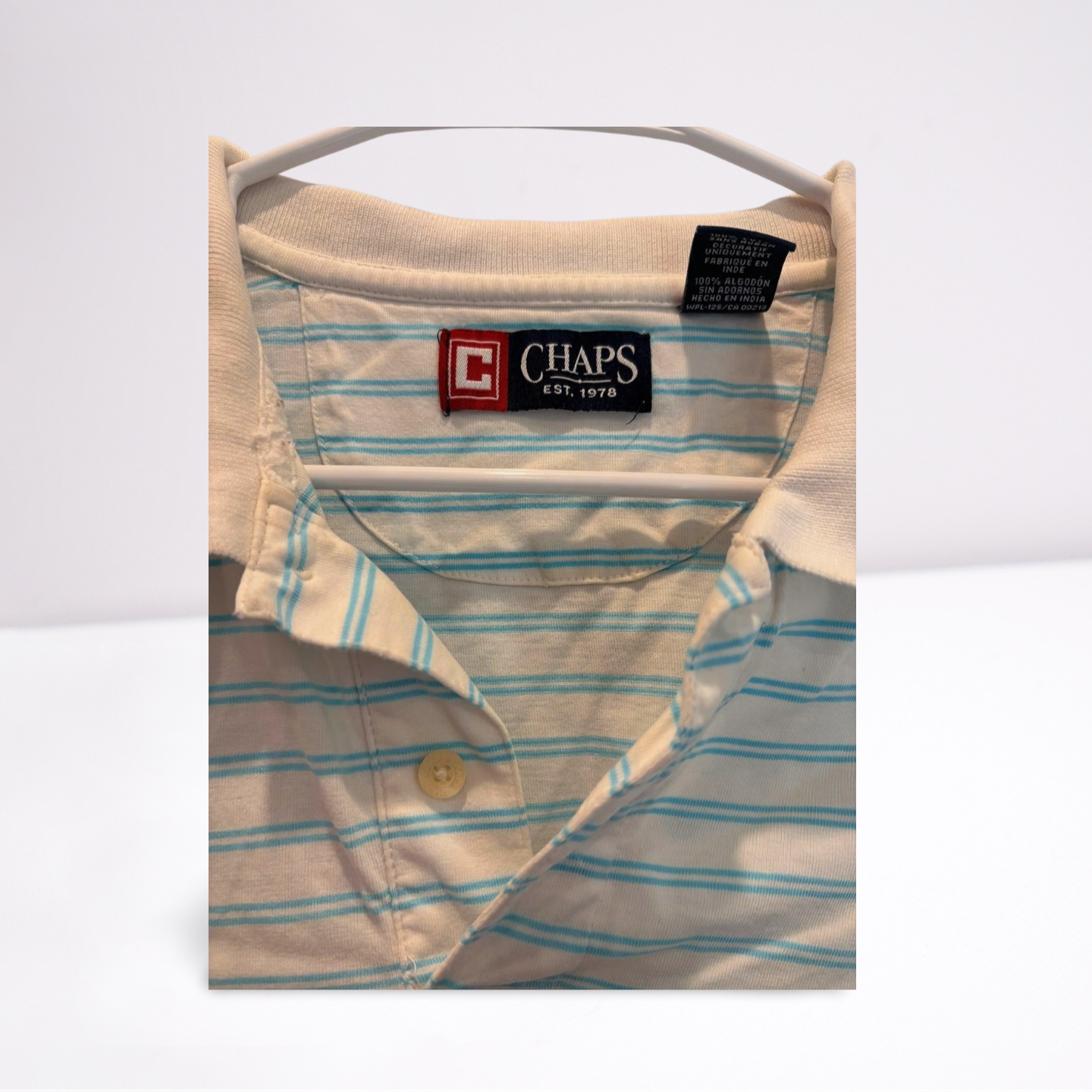 CHAPS Mens Polos Vintage Striped - blueWhite - Large - Very Good