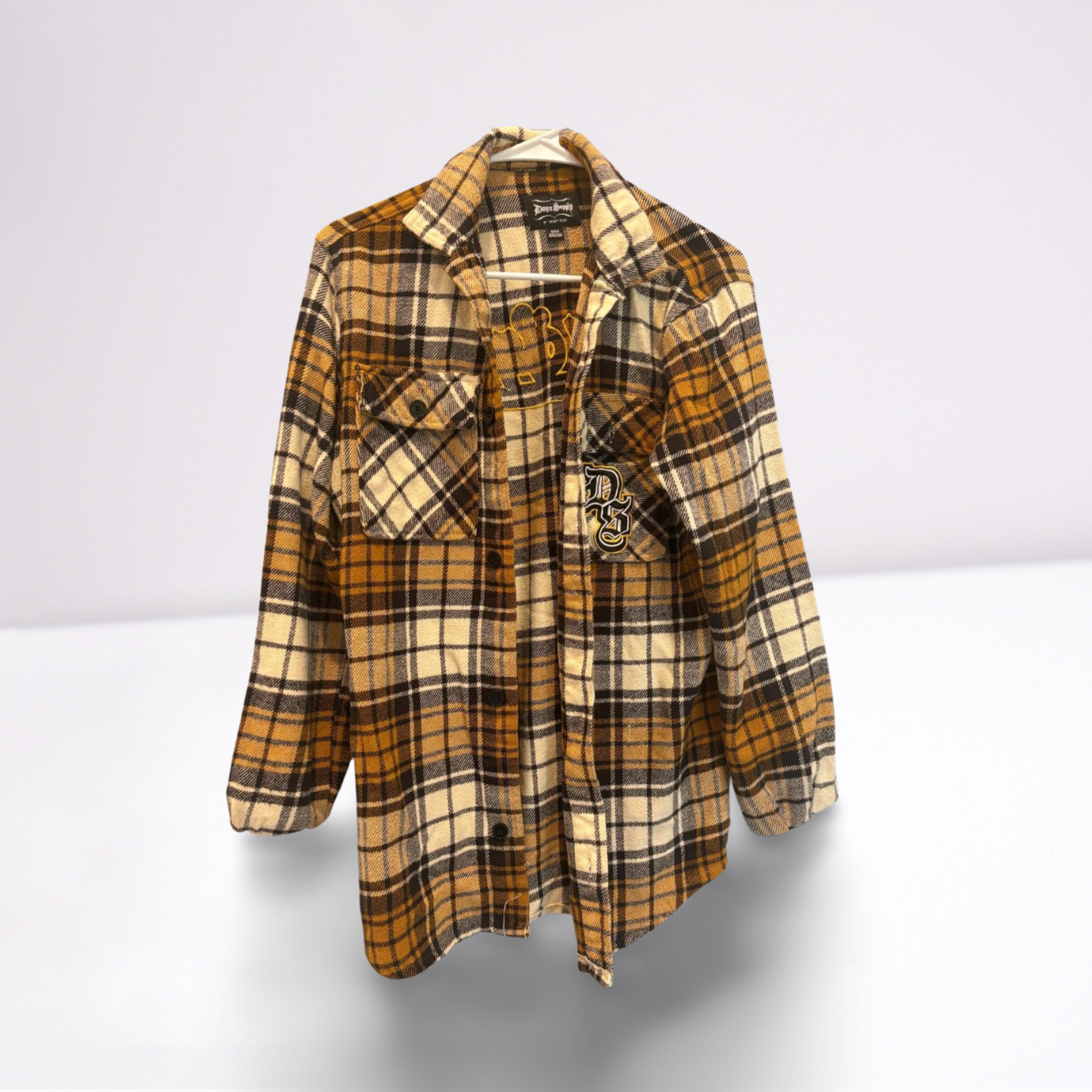 Dogg Supply by Snoop Dogg Mens Button Down Shirt Rapper Loose - GoldWhiteBlack - Small - Like New