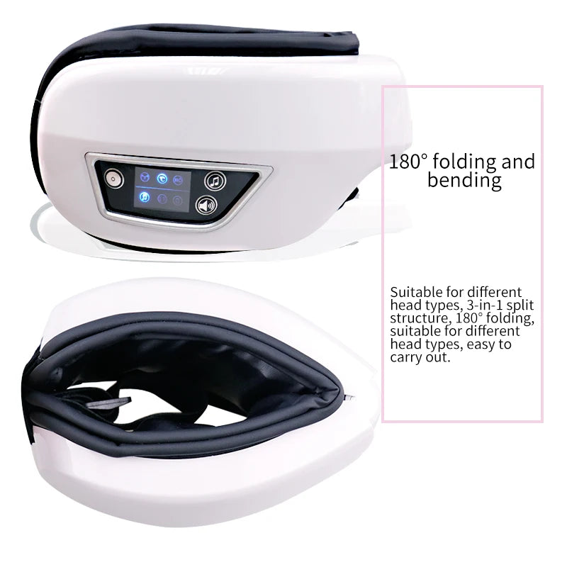 Smart Eye Massager with Heat - Air Pressure, Vibration & Compression for Headaches & Relaxation - Bluetooth Music, Foldable & Portable - New