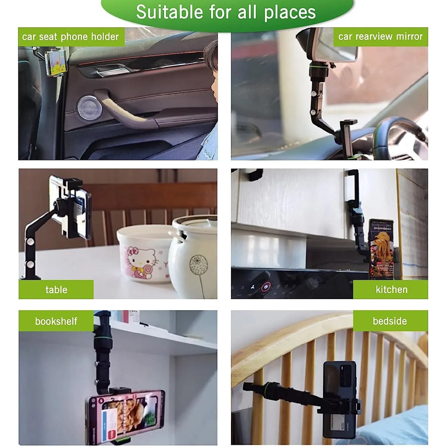 360 Car Phone Holder Rearview Mirror Mount - Rotatable & Retractable Multifunctional Universal Cell Phone Holder - New