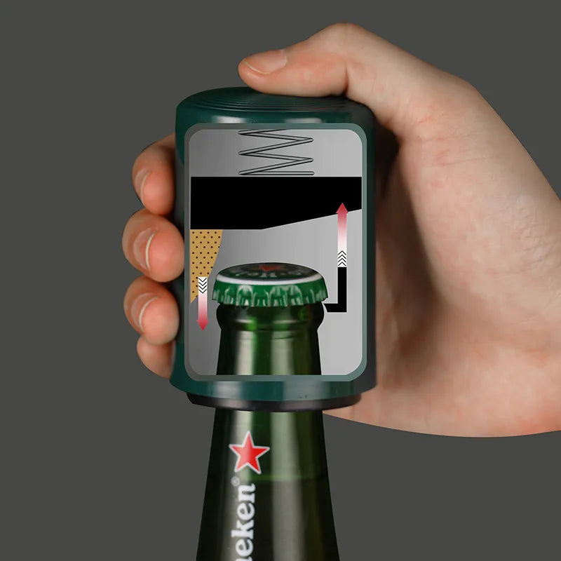 Automatic Magnetic Press Bottle Opener - Quick Action 1-Click Open - Stainless Steel & Plastic - New