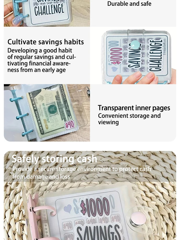 1000 Savings Challenge Binder - Money Saving Binder Book for Flexible Budgeting & Reusable Savings Challenges - Blue - New