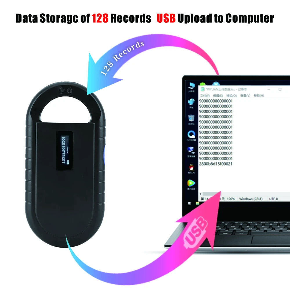 Handheld Pet ID Scanner Microchip Reader - 134.2kHz FDX-B ISO117845 Transponder - USB Rechargeable for Dogs, Pets - New