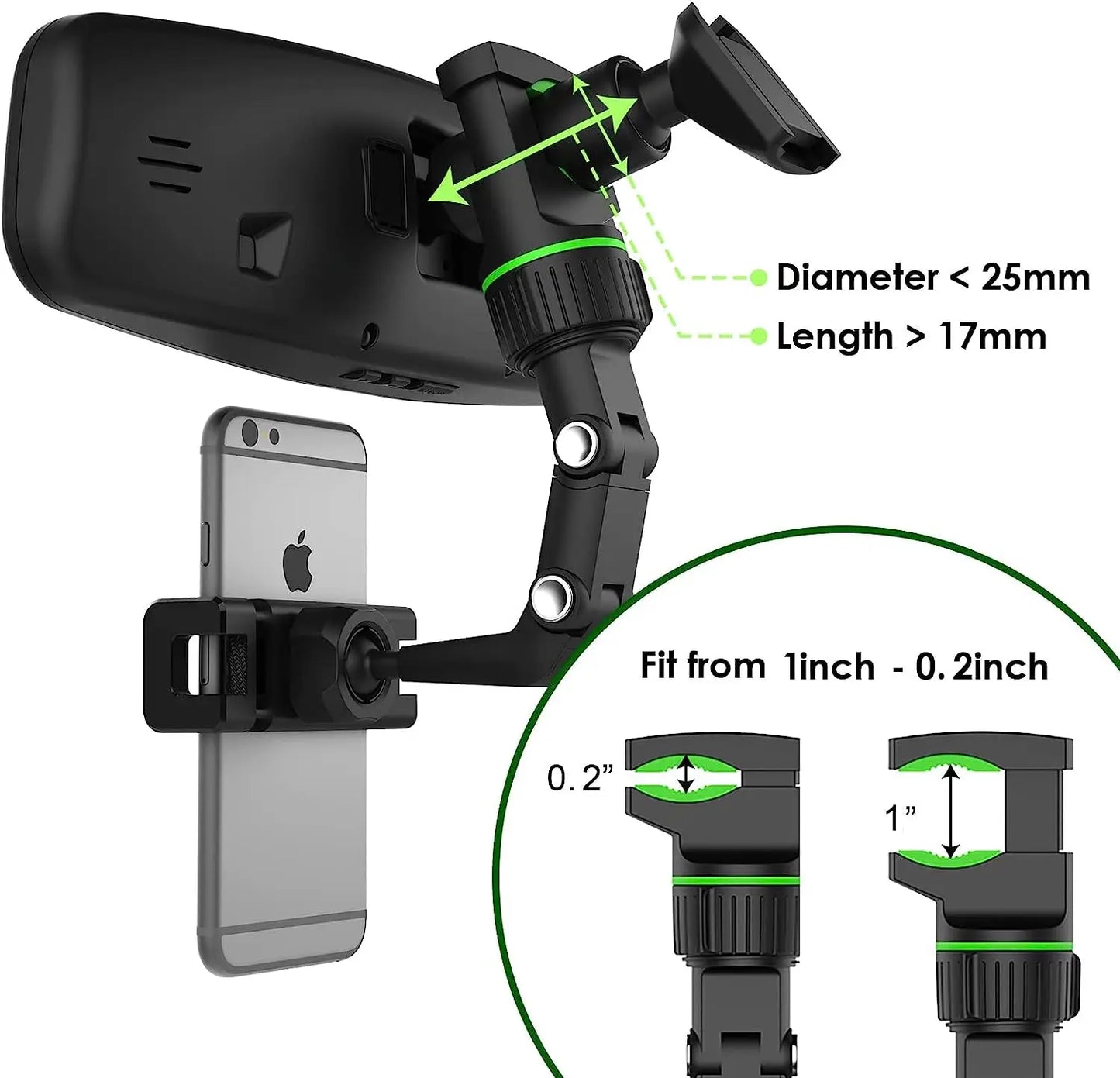 360 Car Phone Holder Rearview Mirror Mount - Rotatable & Retractable Multifunctional Universal Cell Phone Holder - New