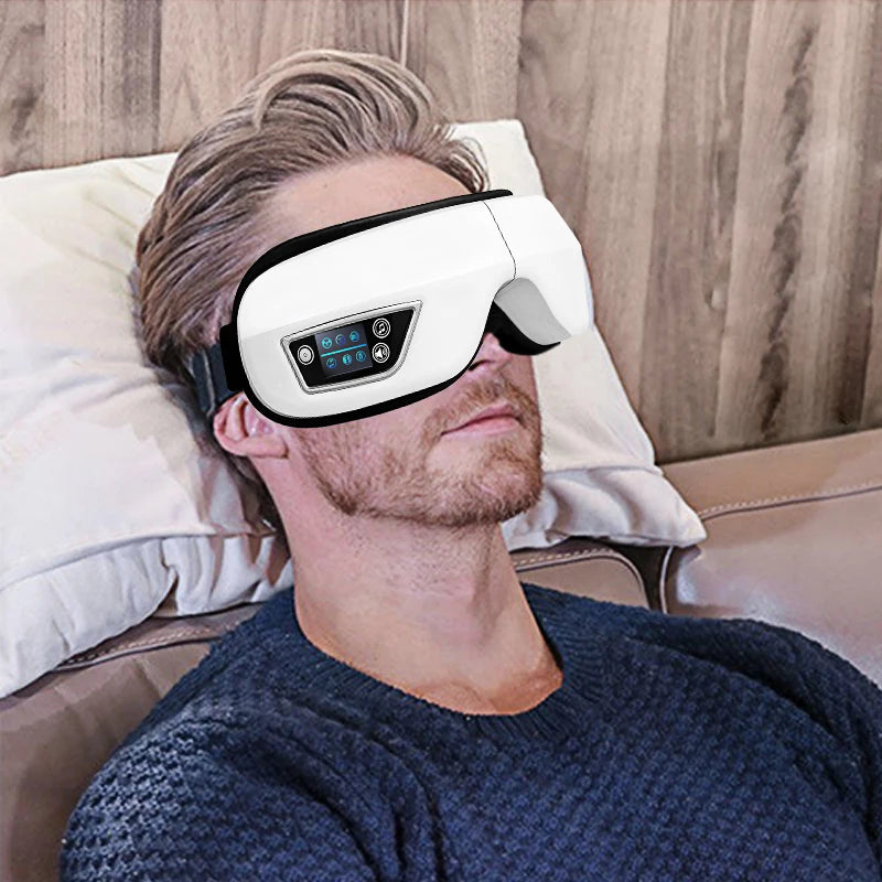 Smart Eye Massager with Heat - Air Pressure, Vibration & Compression for Headaches & Relaxation - Bluetooth Music, Foldable & Portable - New