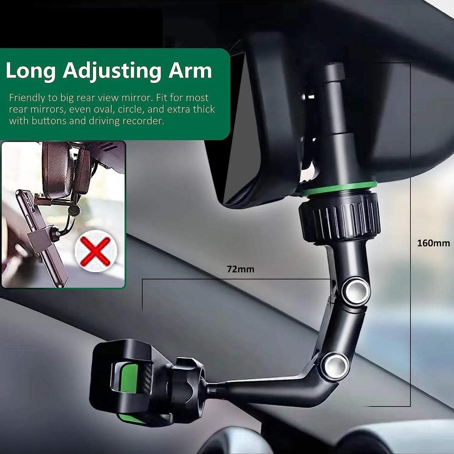 360 Car Phone Holder Rearview Mirror Mount - Rotatable & Retractable Multifunctional Universal Cell Phone Holder - New