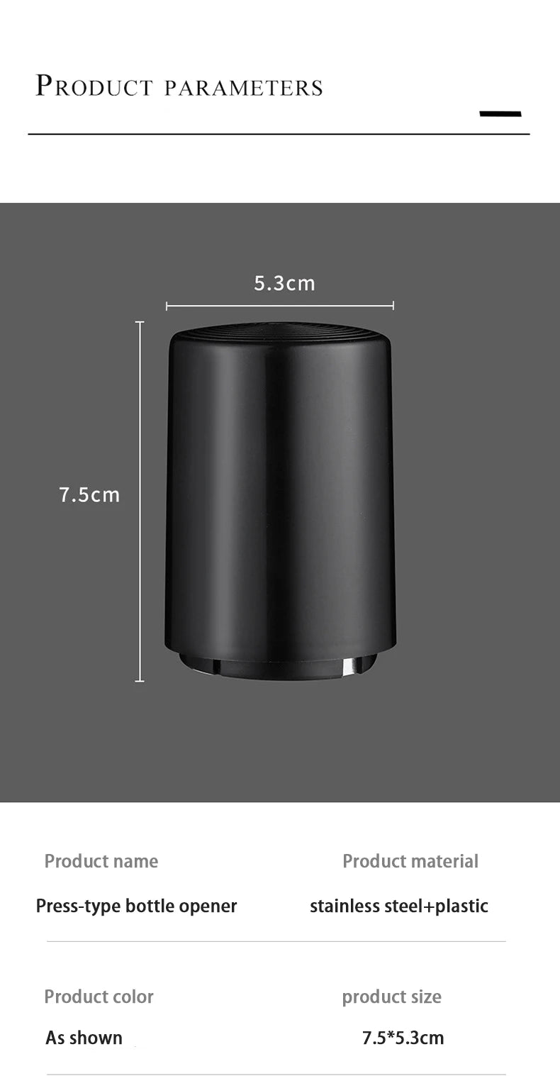 Automatic Magnetic Press Bottle Opener - Quick Action 1-Click Open - Stainless Steel & Plastic