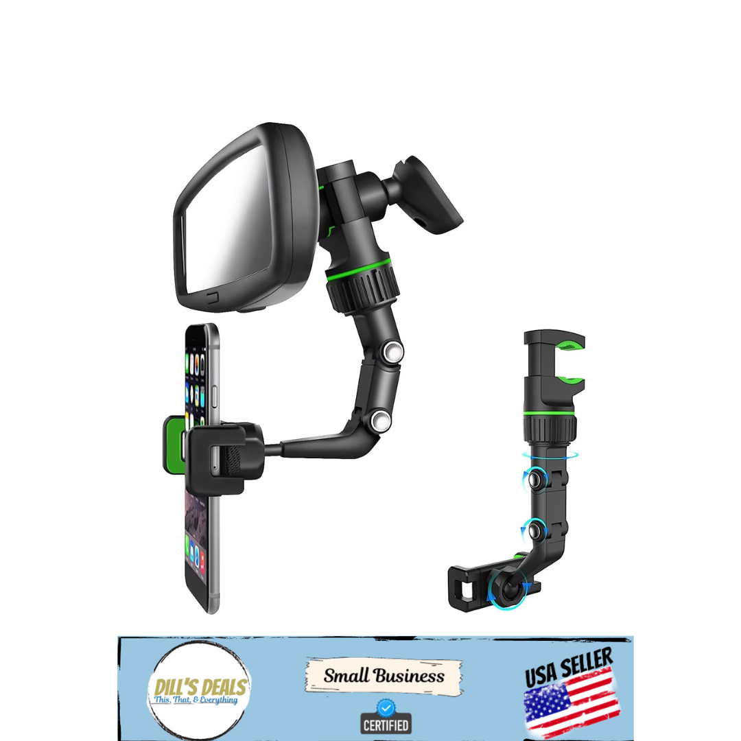 360 Car Phone Holder Rearview Mirror Mount - Rotatable & Retractable Multifunctional Universal Cell Phone Holder - New